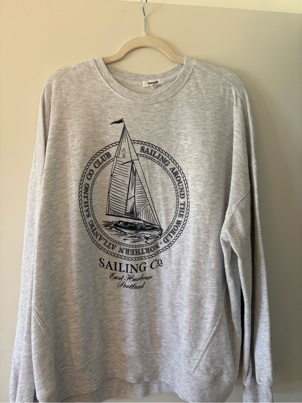 Garage Light Gray Crewneck Sweatshirt with Nautical Sailboat Graphic